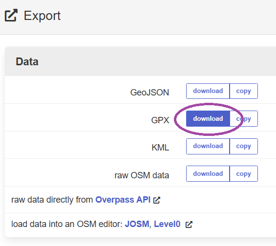 Screenshot from Overpass Turbo