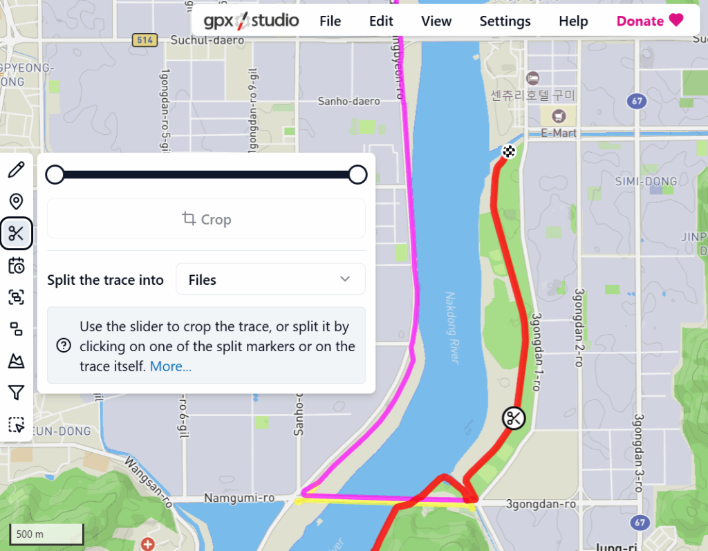 Screenshot from GPX Studio